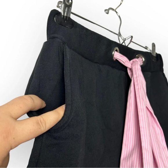 MSGM Milano Black Cotton Shorts Pink  Striped Drawstring - Picture 3 of 6